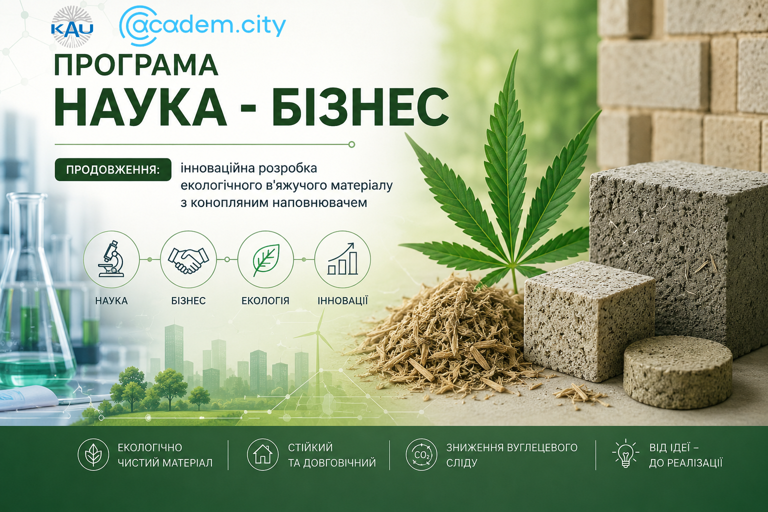 ПРОГРАМА “НАУКА - БІЗНЕС” ПРОДОВЖЕННЯ: інноваційна розробка екологічного в'яжучого матеріалу з конопляним наповнювачем 